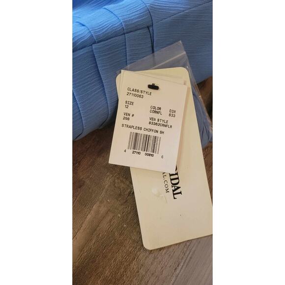David's Bridal Blue Strapless Chiffon Short Dress Pleated Detail - NWT! Size 12 - Picture 4 of 5